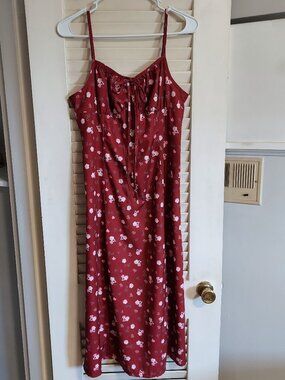 Red Floral Midi Dress Flowy Slip Dress Adjustable Straps Back Zip Size M